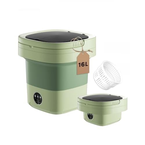 Portable Washing Machine, 16L Upgraded Capacity Mini Washer with 3 Modes Deep Cleaning for Underwear, Shirt, Baby Clothes, Small Items.Foldable Mini Laundry Washer for Apartments,Camping,Travel(Green)