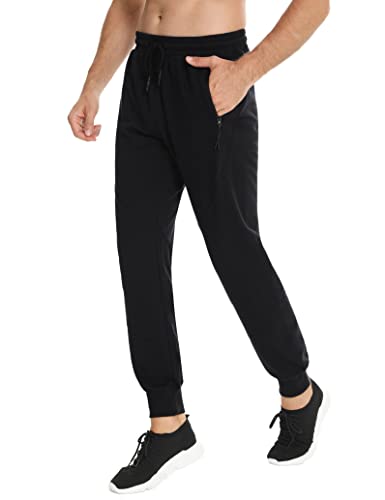 Terecey Pantalons de Sport pour Homme avec Poche Zippée Pantalon de Survêtement Homme en Coton Bas de Jogging Homme Cordon de Serrage（Noir，M）