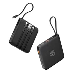 VRURC Power Bank, Powerbank 10000mAh Klein mit 4 Kabeln, 22.5W Schnellladen