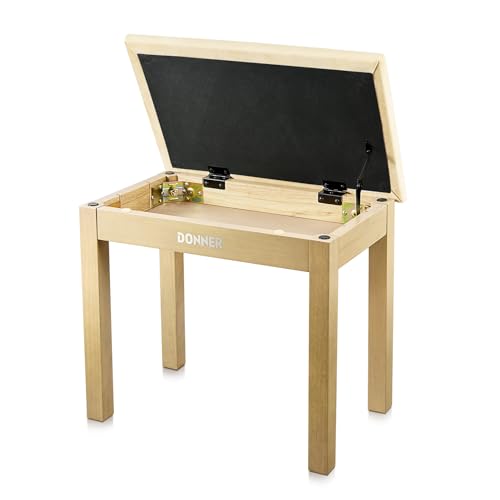 Donner Piano Bench with Storage, Solid Wood Keyboard Bench Piano Bookcase Stool Chair Seat with High-Density Suede Cushion, Light Wood Color by Donner - Used condition - US$93.49