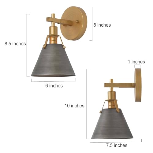 Image of Gold Wall Sconce 2 Pack, Modern Antique Wall Mounted Light Fixture for Bedroom, Bathroom, Living Room, and Hallway, Vintage Brass and Brushed Grey Finish