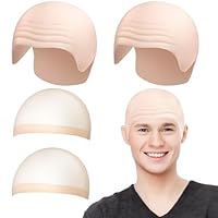 2 Stück Glatzenkappe Silikon für Erwachsene, Silikon Glatze Perücke mit 2 Perückenmützen, Realistische Bald Cap Set, Wiederverwendbare Glatze Kostüm Herren für Party, Cosplay, Theater, Film