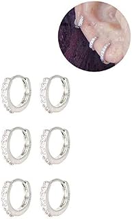 XLSFPY 3 Pairs Sterling Silver Small Hoop Earrings Tiny Cartilage Earring Cubic Zirconia