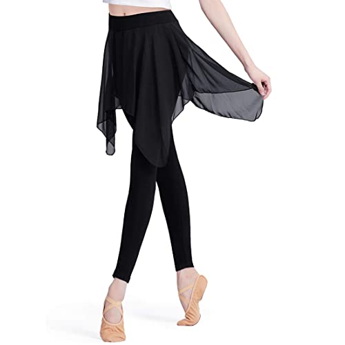 Hidance Skirted Leggings For Women, Yoga Pants Stretchy Ballet Dance Leggings Chiffon Skirted Tights For Ballet Latin Salsa Tango Ballroom Training Black #TOP4