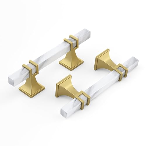 Lepatape 10 Pack 3 Inch White Marble & Gold Cabinet Pulls