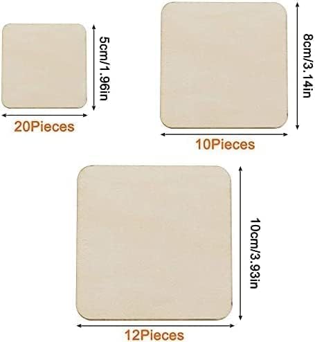 Meetory 42 Piece Unfinished Blank Wood Square,3 Different Size Wood Square Slices Cutouts for DIY Arts Craft Project, Pyrography Art, Painting Writing and Decoration(10cm,8cm,5cm)