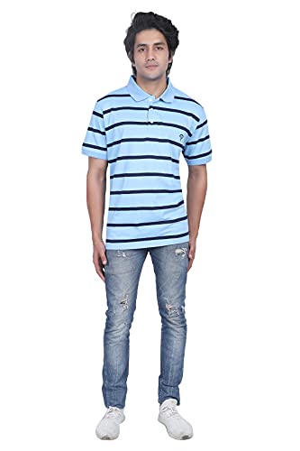 Image of Particle Men's Plus Size Big Size Cotton Polo Collar T-Shirt | Relaxed Fit Striped Half Sleeve | 100% Cotton 210 GSM | Smart Casual | Sizes 2XL-6XL | Breathable Summer Wear