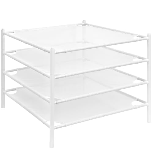 STORAGE MANIAC Sweater Drying Rack, Mesh Clothes Drying Rack, Stackable Laundry Drying Rack, Lay Flat Dryer for Delicates, Portable Dry Rack for Indoor or Outdoor, White, 4-Pack by STORAGE MANIAC - Used condition - US$36.01