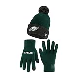 Ultra Game NFL Official Adults Super Soft Two Tone Winter Beanie Knit Hat with Extra Warm Touch Screen Gloves, Philadelphia Eagles, Team Color, 1SIZE