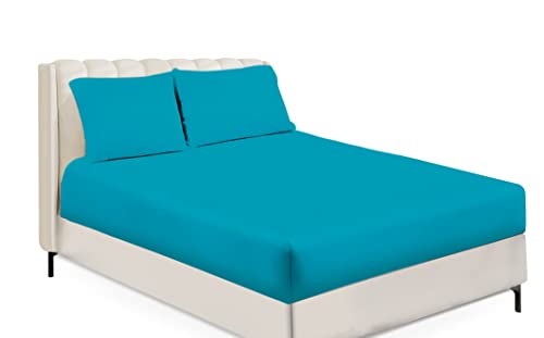 Drap-housse uni en polycoton percale 180 fils Infroissable, 50 % coton, 50 % polyester, bleu sarcelle, King Cover