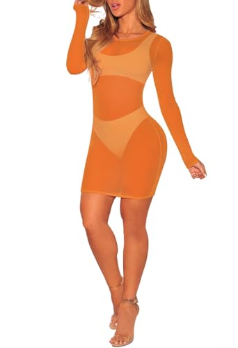 HUUSA Women's Sheer Cover Up Dress Sexy Swimwear Mesh Bikini Long Sleeve See Through Resort Wear 2025 Trendy3