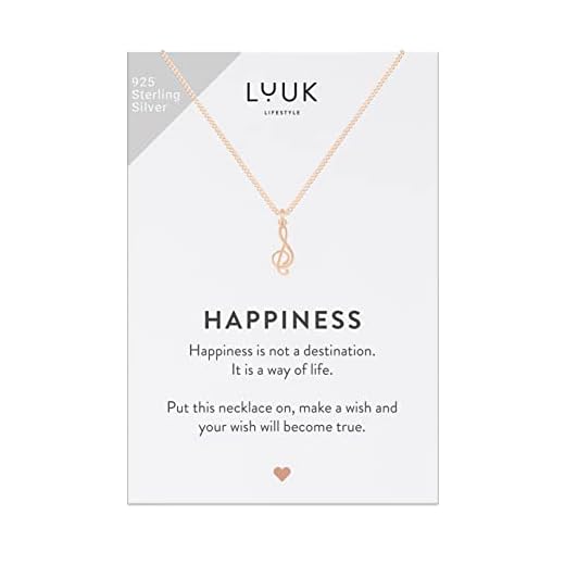 LUUK LIFESTYLE Collier en 925 argent sterling avec pendentif clé de sol et carte message Happiness, porte-bonheur, Bijou femmes, carte cadeau, rose