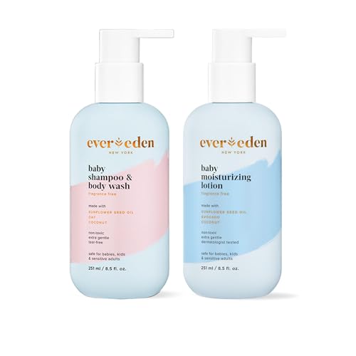 Image of Evereden Baby Bathtime Duo | Shampoo and Body Wash & Fragrance Free Moisturizing Lotion, 8.5 fl oz | 2 Item Bundle Set | Clean and Unscented Baby Care