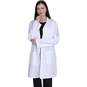 Professional Lab Coat for Women, Full Sleeve Cotton Blend Long Medical Coat，White, Unisex