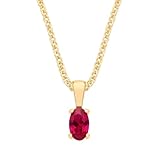 Old English Jewellers 9ct Yellow Gold Created Ruby Oval Solitaire Pendant July Birthstone + 18' Chain Necklace