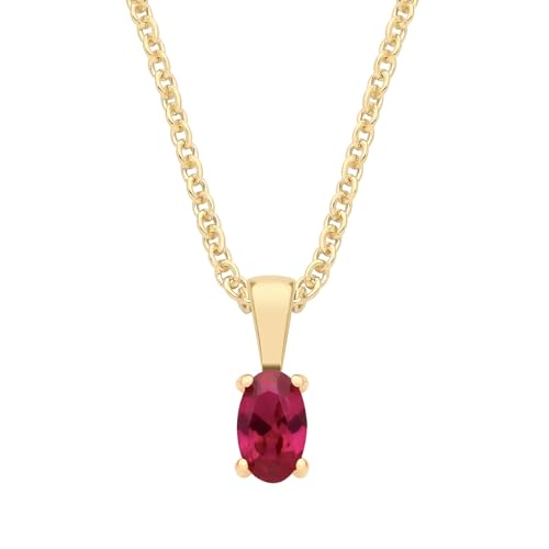 Image of Old English Jewellers 9ct Yellow Gold Created Ruby Oval Solitaire Pendant July Birthstone + 18" Chain Necklace