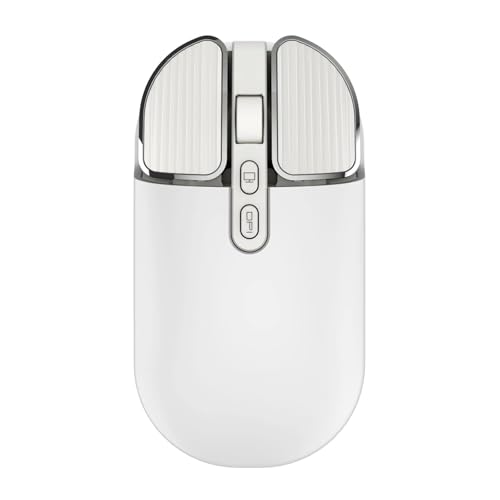 Image of KINGSTER Wireless Bluetooth Rechargeable Mouse - Silent Click, Dual Mode (BT 5.2 + 2.4GHz), Adjustable DPI (800 /1200 /1600), Ergonomic Design - for Laptop, PC, Mac (White & Multi-Color) (Glossy White)