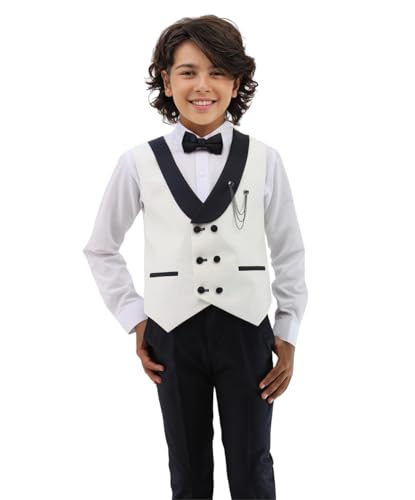 Baby & Boys Shawl Lapel White/Black Vest Suit Set for Weddings & Special Occasions