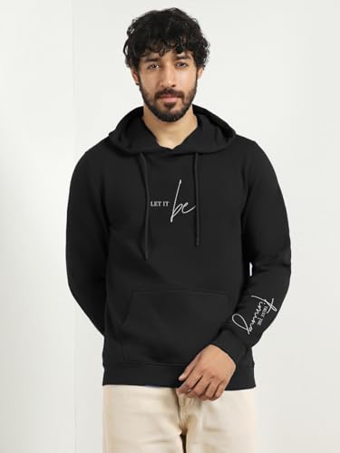 Image of Nobero Men's Printed Regular Fit Hoodie | Cotton Rich Fleece Sweatshirt for Men | Soft & Warm Hooded Pullover | Casual Winter Wear