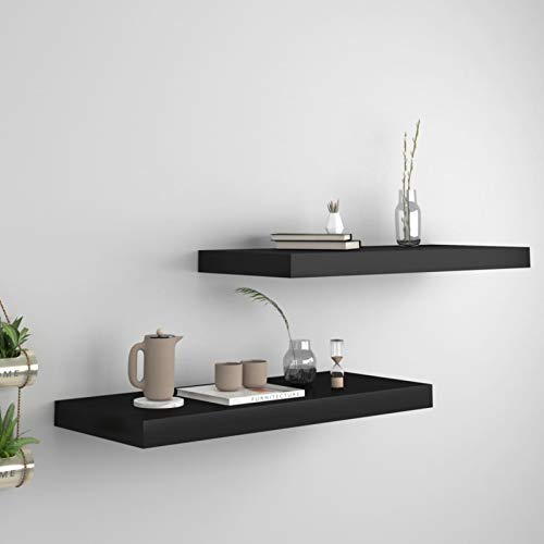 Cinyiqo Estante Flotante de Pared 2 uds, Baldas De Pared, Estantería Pared, Estantería Libros, Baldas Cocina, Negro MDF 60x23,5x3,8 cm