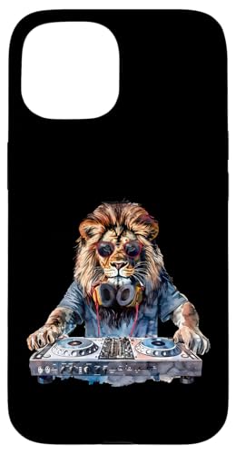 DJ Lion DJ Dance Party Music Tocadiscos Disco Jockey Animal Carcasa para iPhone 15
