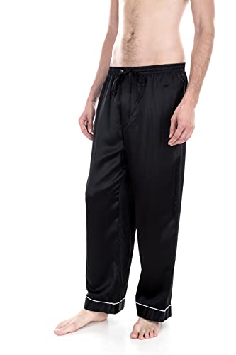Men's Luxury Silk Sleepwear 100%Silk Pajama Pants By Oscar Rossa L, Black #TOP7