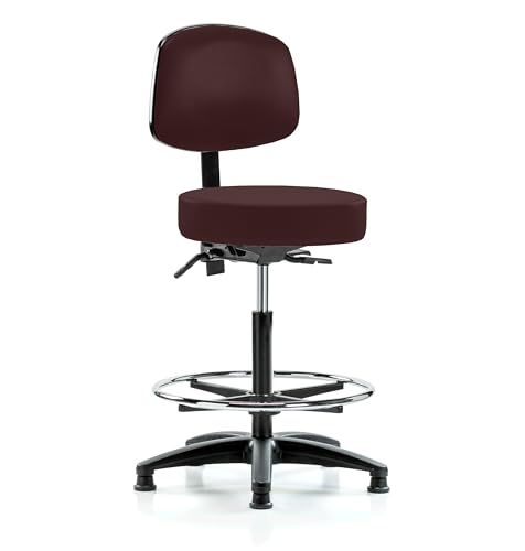 Image of Perch Stationary Height Adjustable Doctor's Stool with Back and Foot Ring | High Bench Height 25-35 inch | Burgundy Fabric