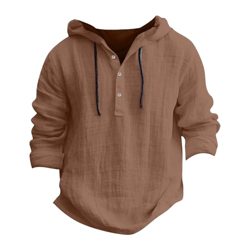 lcyhony Mens Cotton Linen Hoodies Big and Tall Long Sleeve Shirts with Hood Lightweight Comfy Button Down Casual Beach Shirts3