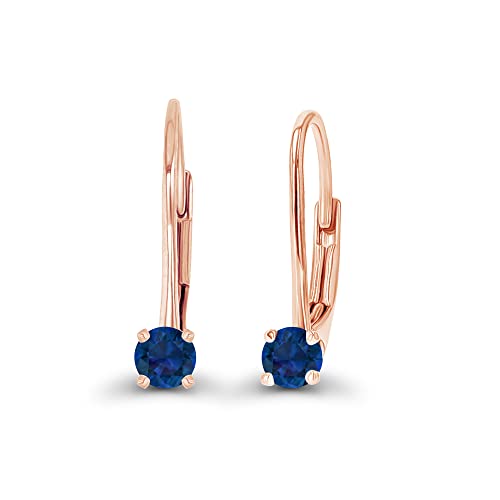14K Rose Gold Plated Sterling Silver 3mm Created Blue Sapphire September Birthstone Leverback Earrings by DECADENCE - Used condition - Image 2