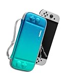 tomtoc Slim Carrying Case for Nintendo Switch/OLED Model, Protective Switch Sleeve with 10 Game Cartridges, Hard Portable Travel Case, with Original Patent and Military Grade Protection, Ocean Blue