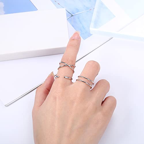 Patisorna 3Pcs 925 Sterling Silver Open Adjustable Rings For Women Men Minimalist X Cross Arrow Heart Moon&Star Paperclip Rings Stackable Thumb Knuckle Simple Rings Set Size 6-9 #TOP2