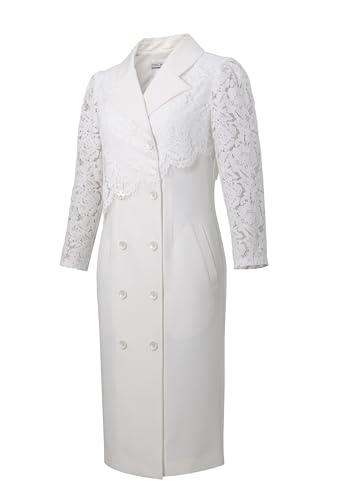 CHIC STAR Womens Blazer Dress, Lace Sleeves, Double-Breasted Buttons, Asymmetrical Lace Overlay3