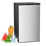 Antarctic Star 3.2 Cu.Ft. Mini Fridge with Freezer, Small Refrigerators with Adjustable Thermostat, Low Noise, Energy Saving, Compact Refrigerators for College Dorm, Office, Apartment, Stainless Steel
