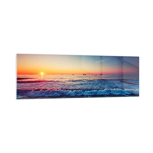 Moderne Impression sur Verre 160x50cm Image Tableau en Verre Decoration Murale mer plage vague Grand XXL Tableaux Decoratifs Muraux Chambre Cuisine Panoramique...