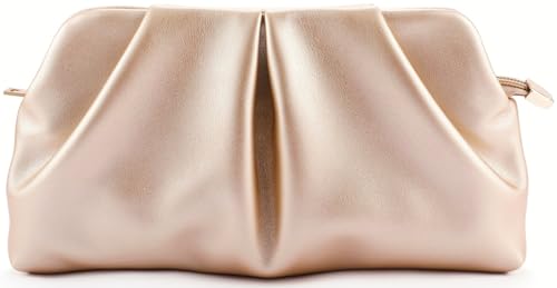 QIRACHIC Rose Gold Women Clutch Bag Dressy Formal Handbag Pleated PU Clutch Purse Detachable Chain Crossbody Bag
