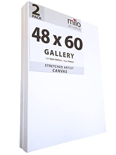 milo Stretched Artist Canvas | 48x60 inches | 2 Pack | 1.5 inch Thick Gallery Profile | 15 oz Primed Large Canvases for Painting Ready to Paint Art Supplies for Acrylic Oil