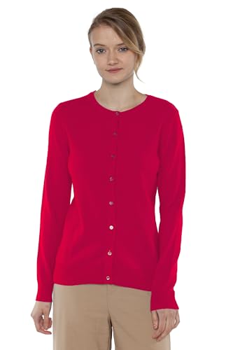 Image of JENNIE LIU Women's 100% Cashmere Button Front Long Sleeve Crewneck Cardigan Sweater
