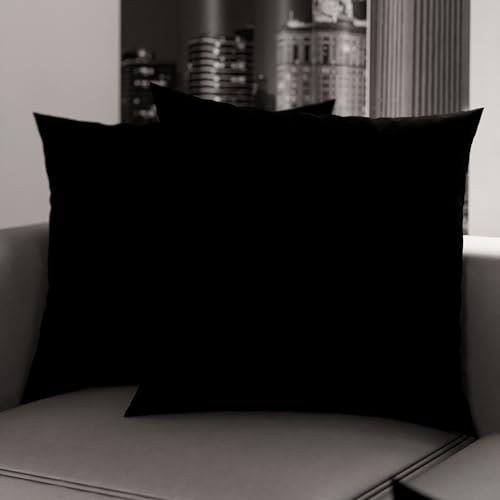 PETTI Artigiani Italiani - Lot de 2 Taies d'oreiller de Lit 45x45 cm, Housses de Coussin Unies Couleur Noir, Taie Oreiller 100% Microfibre Hypoallergénique,...