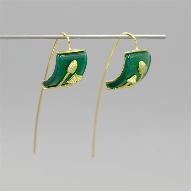 Orecchini in Argento Sterling 925 con Agata Verde Naturale con Simpatici Orecchini A Forma di Fungo per Gioielleria da Donna