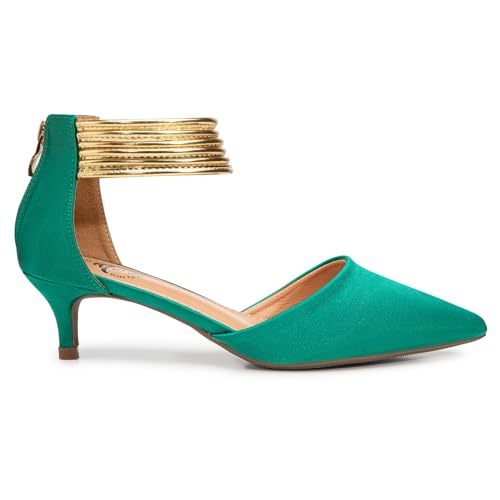 Image of Trary Kitten Heels for Women Closed Pointed Toe Low Stiletto Heels Pumps Shoes Women Comfortable Ankle Strap Pumps 2 inch Heel Party Dressy Shoes