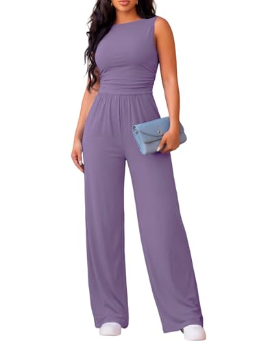Nimsruc One Piece Jumpsuits for Women Dressy Wide Leg Rompers Purple XL