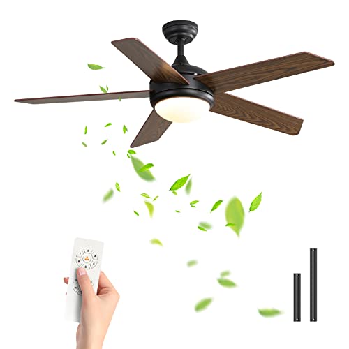 XEMQENER 52 Inches Reversible Ceiling Fans with Lights and Remote, LED Fan Ceiling Light Fixture with 5 Solid Wood Blades for Bedroom Living Room Dinning Room(15W, 3 Speed Setting)