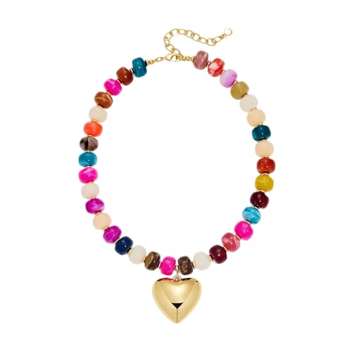 TACBSP Chunky Heart Necklace for Women Acrylic Colorful Resin Beaded Choker Necklace Gold Puffy Heart Necklace Trendy Jewelry Gifts (Colorful)