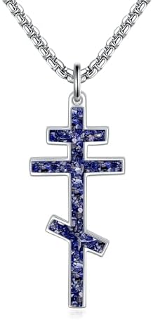 Lapis Lazuli Eastern Orthodox Cross Necklace Sterling Silver Christain Greek Eastern Orthodox Jewelry Gift for Men