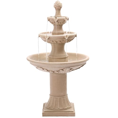 Grepatio Italian Outdoor Water Fountain, 48.4' H Bubbler Garden Waterfalls Fountains, 3 Tiered Roman Pillar Floor Water Fountain for Indoor, Yard, Lawn and Garden Décor