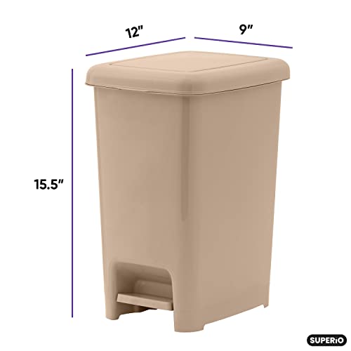 Superio 4 Gal Slim Step On Pedal Plastic Trash Can With Lid, Waste Bin For Under Desk, Office, Bedroom, Bathroom- 16 Qt (Beige-2 Pack) #TOP1