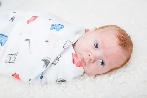 Lulujo Baby Swaddle Blanket| Unisex Softest 100% Cotton Muslin Swaddle Blanket| Neutral Receiving Blanket for Girls & Boys | 47in x 47in Hockey by Lulujo - Image 2