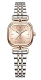HUNRUY Relojes para mujer, pulsera vintage, esfera romana, caja cuadrada, reloj plateado, resistente al agua, Oro rosa plateado.