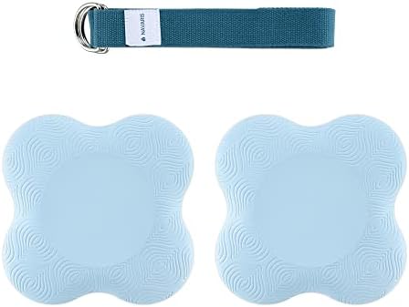 Navaris Yoga Knee Pads (Set of 2 with Yoga Strap) - Knee Pads for Yoga Exercises Soft Knee Pad Cushion Pair to Support Kneeling, Wrist, Elbow - Blue