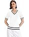 Kistore Womens Summer Short Sleeve Knit Sweaters V Neck Cable Knit Color Block Tops Tshirts Blouses White Black Large